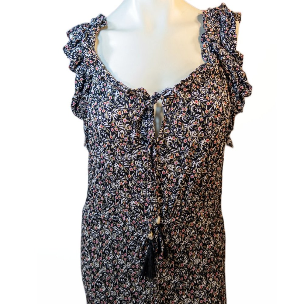 Natural Life Womens Size XL Dress Black Floral Stretch Maxi Sleeveless Bodycon